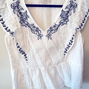 LOFT White Embroidered Women's Top
